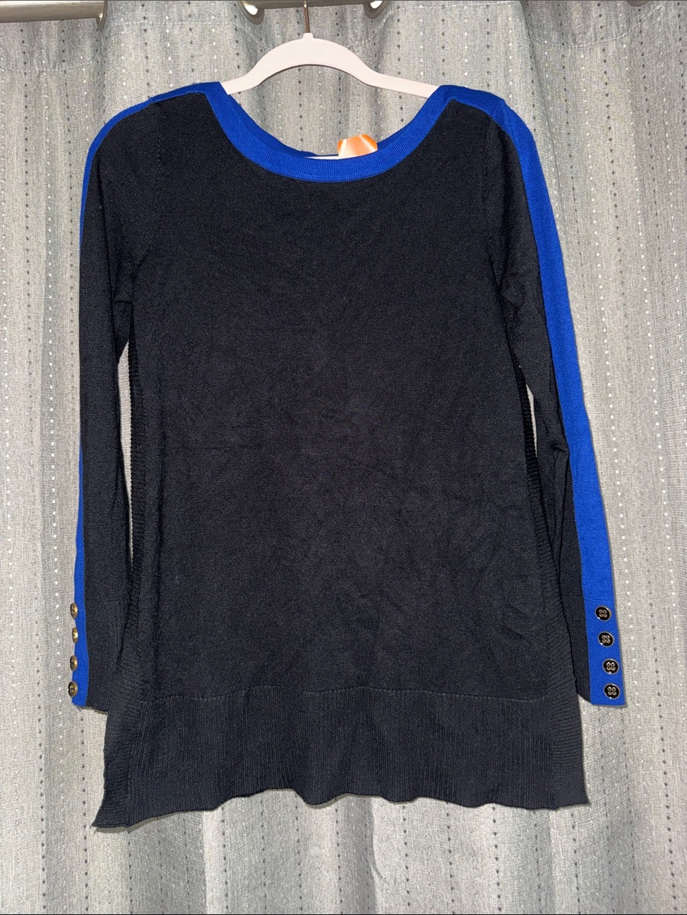 Cable & Gauge Black & Royal Blue Colorblock Sweater Size Small Petite